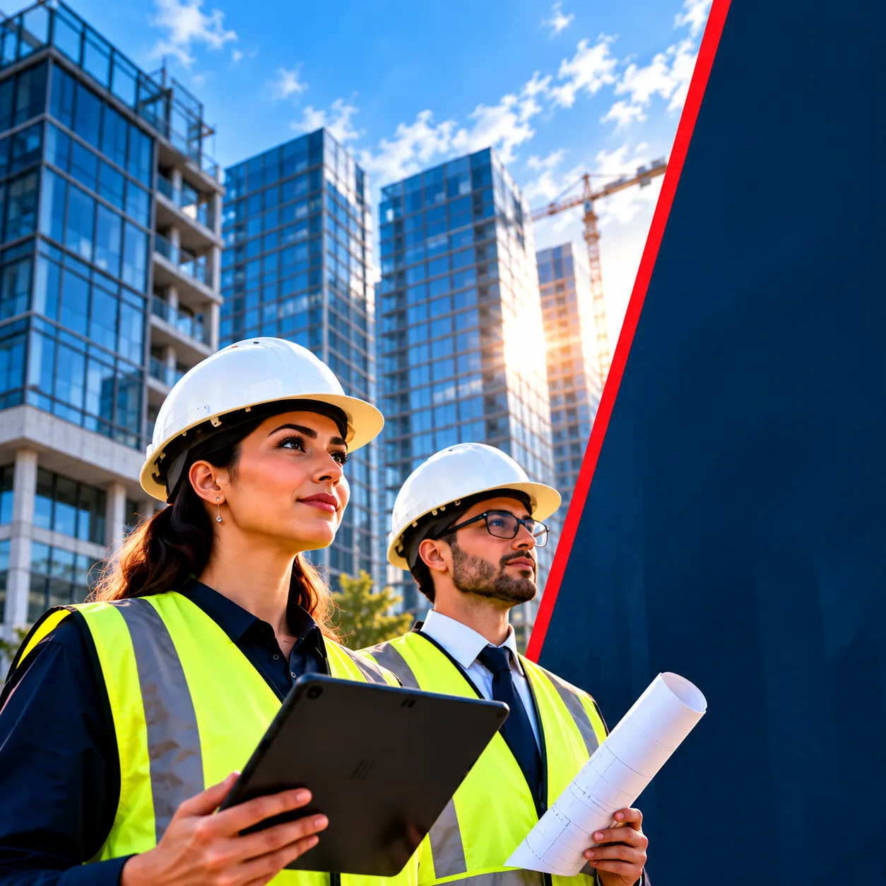 Fire safety professionals in a modern construction environment